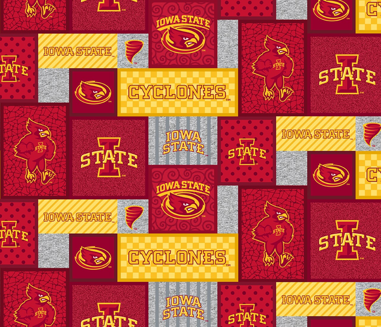 Sykel Enterprises-Iowa State University Fleece Fabric-Iowa State Cyclones College Patch Fleece Blanket Fabric-Sold by the yard
